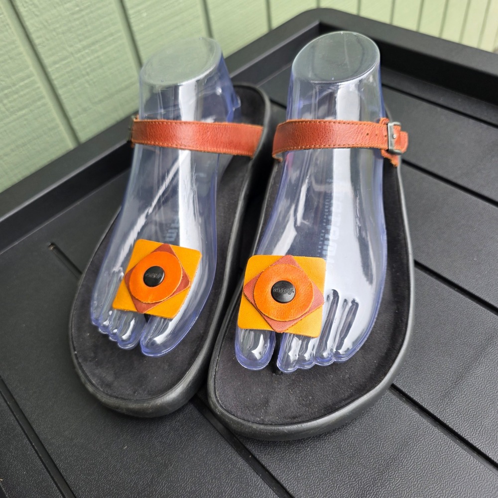 Tatami by Birkenstock Sandals Women 41 Brown Orange Leather Geometric T-Strap